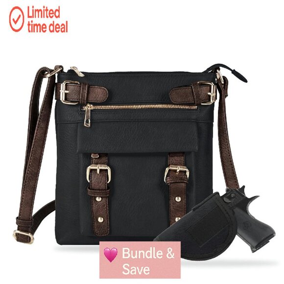 Concealed Carry Crossbody Bag with Lock Vegan Leather Medium Size